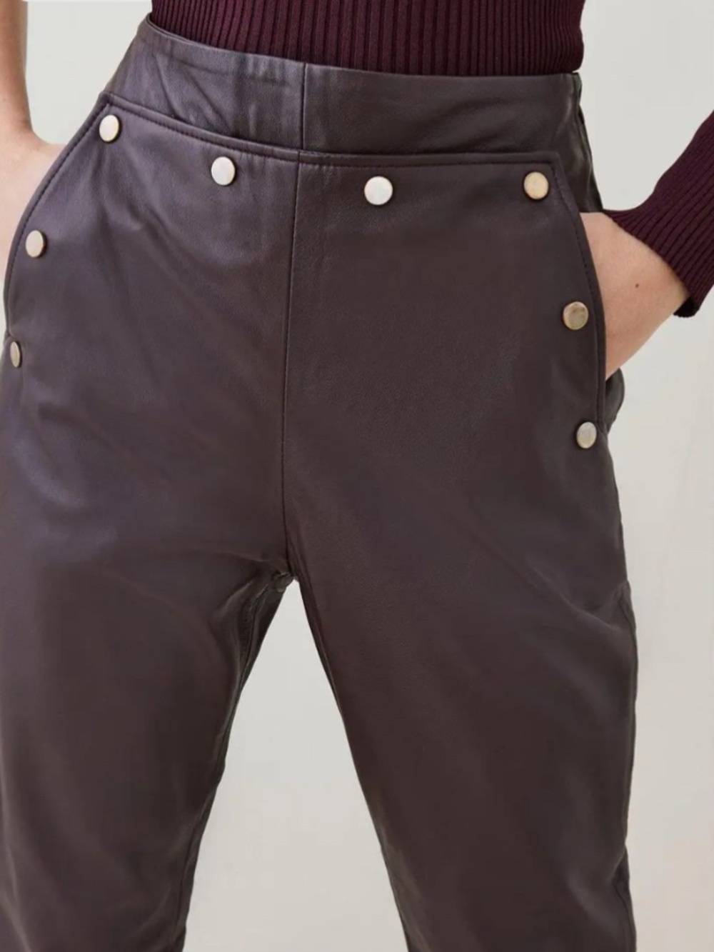 Karen Millen dark brown  Leather pants with metal detail size 6